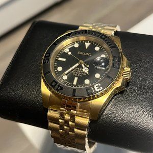 Seiko Custom Gold PVD Mod Jubilee Submariner Automatic Watch